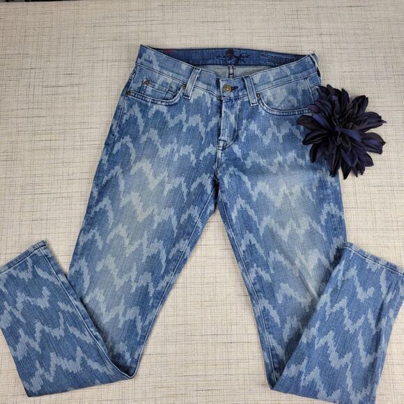 7 For All Mankind‎ 7FAM Women's Cropped Skinnies Chevron Jeans Size 24 - Picture 1 of 7